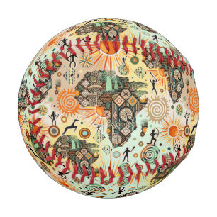 Africa Map Decorative Tribal Elements Pattern Baseball
