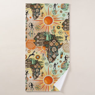 Africa Map Decorative Tribal Elements Pattern Bath Towel Set