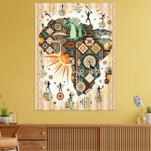 Africa Map Decorative Tribal Elements Pattern Canvas Print