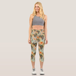 Africa Map Decorative Tribal Elements Pattern Capri Leggings