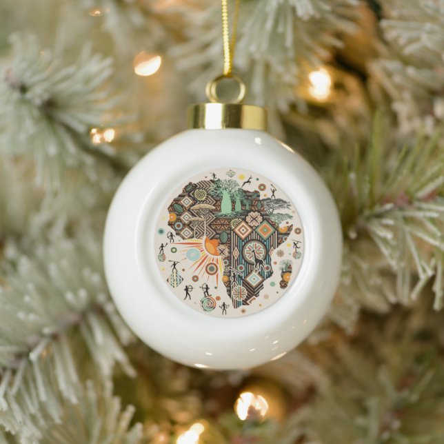 Africa Map Decorative Tribal Elements Pattern Ceramic Ball Christmas Ornament (Tree)