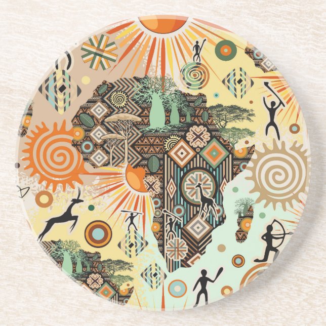 Africa Map Decorative Tribal Elements Pattern Coaster (Front)