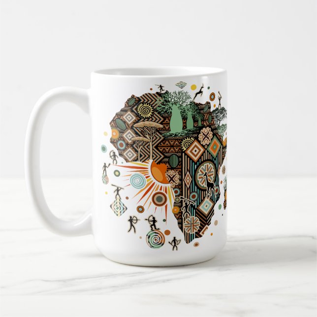 Africa Map Decorative Tribal Elements Pattern Coffee Mug (Left)
