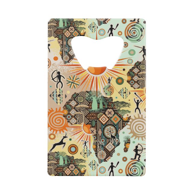 Africa Map Decorative Tribal Elements Pattern Credit Card Bottle Opener (Front)