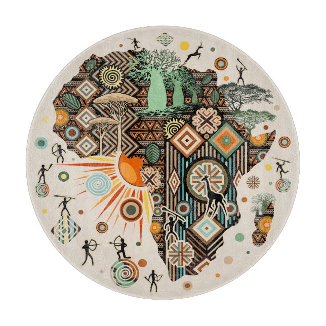 Africa Map Decorative Tribal Elements Pattern Cutting Board (Front)