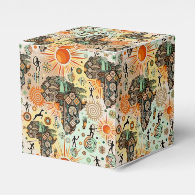 Africa Map Decorative Tribal Elements Pattern Favor Box (Front Side)