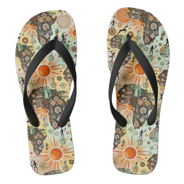 Africa Map Decorative Tribal Elements Pattern Flip Flops (Footbed)