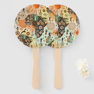 Africa Map Decorative Tribal Elements Pattern Hand Fan