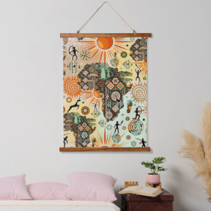 Africa Map Decorative Tribal Elements Pattern Hanging Tapestry