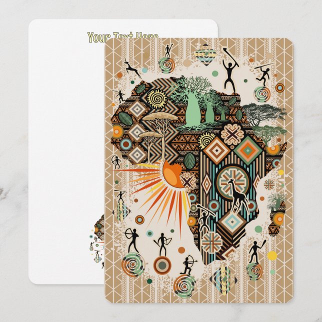 Africa Map Decorative Tribal Elements Pattern Invitation (Front/Back)