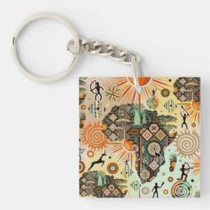 Africa Map Decorative Tribal Elements Pattern Keychain