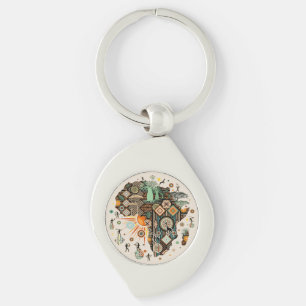 Africa Map Decorative Tribal Elements Pattern Keychain