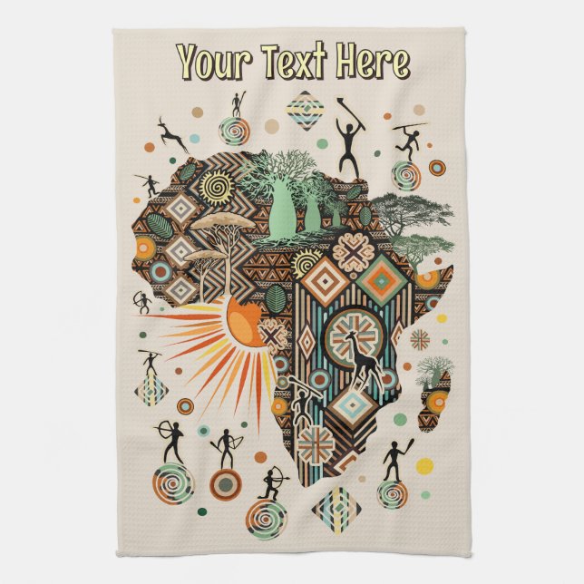 Africa Map Decorative Tribal Elements Pattern Kitchen Towel (Vertical)