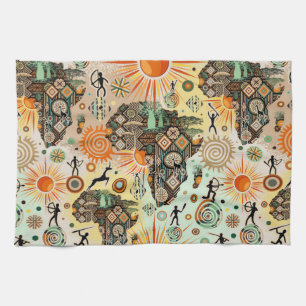 Africa Map Decorative Tribal Elements Pattern Kitchen Towel