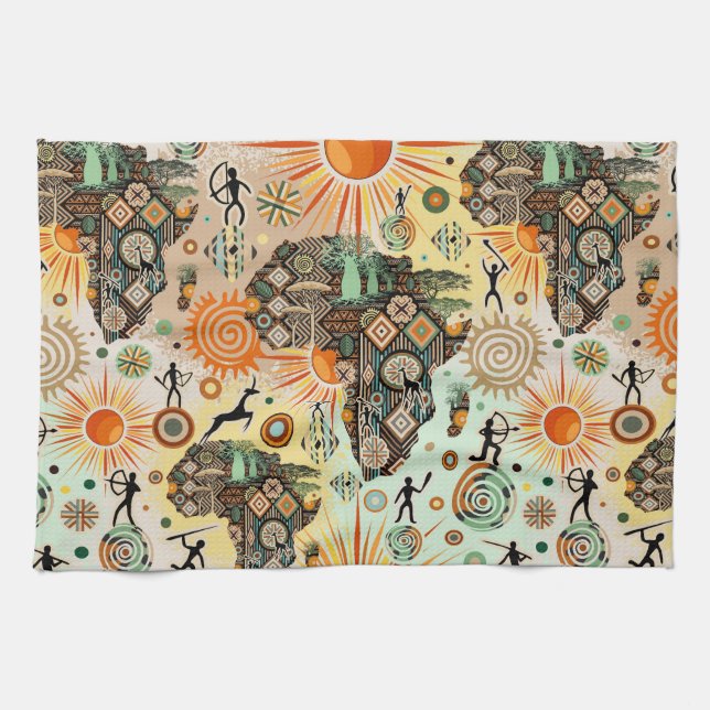 Africa Map Decorative Tribal Elements Pattern Kitchen Towel (Horizontal)