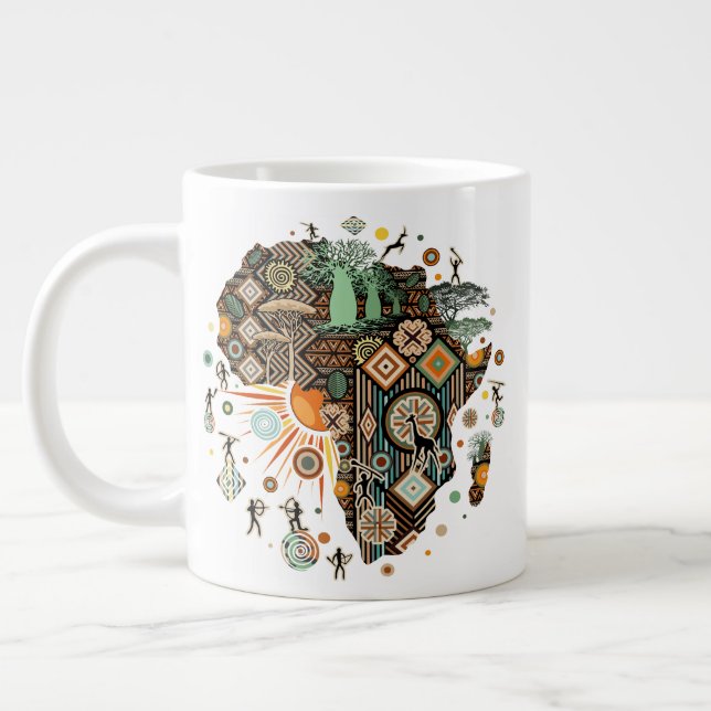 Africa Map Decorative Tribal Elements Pattern Large Coffee Mug (Left)