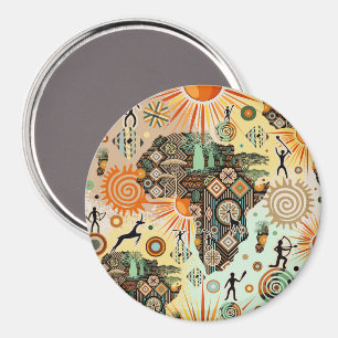 Africa Map Decorative Tribal Elements Pattern Magnet