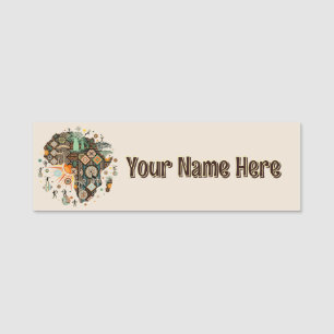 Africa Map Decorative Tribal Elements Pattern Name Tag
