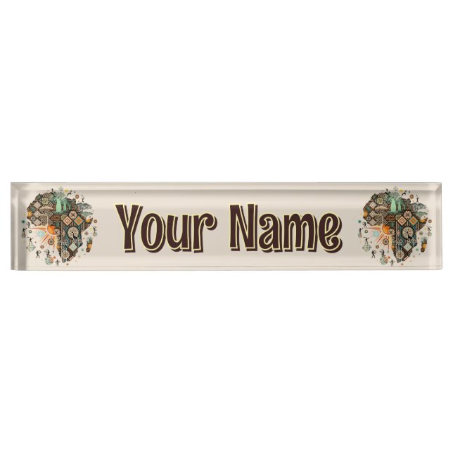 Africa Map Decorative Tribal Elements Pattern Nameplate (Front)
