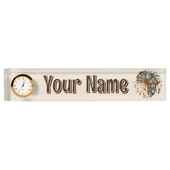 Africa Map Decorative Tribal Elements Pattern Nameplate (Front)