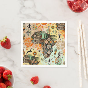 Africa Map Decorative Tribal Elements Pattern Napkin