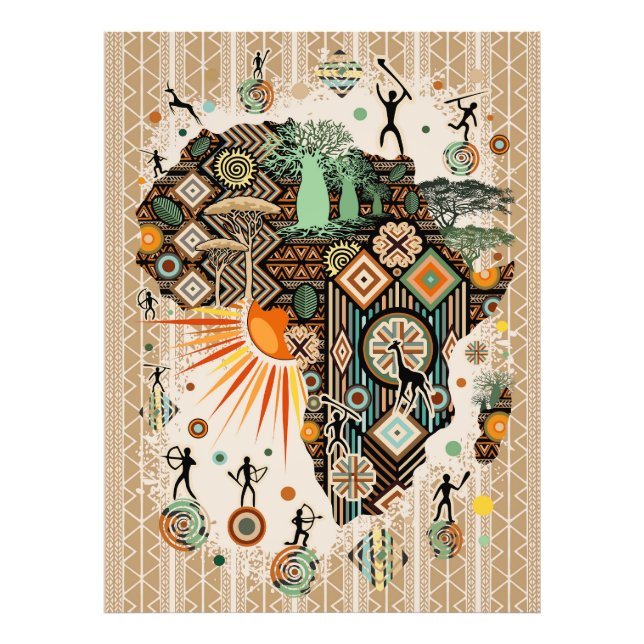 Africa Map Decorative Tribal Elements Pattern Photo Print (Front)