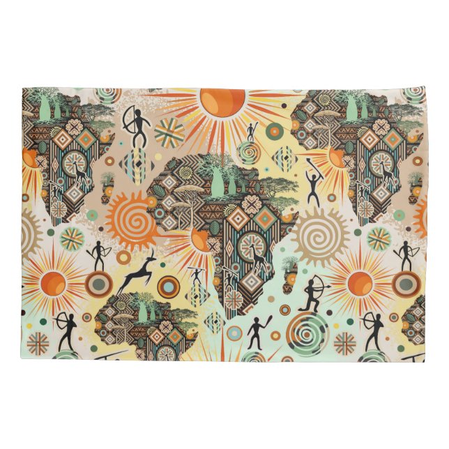 Africa Map Decorative Tribal Elements Pattern Pillowcase (Back)