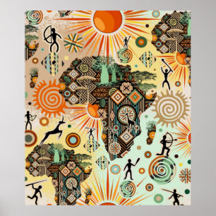 Africa Map Decorative Tribal Elements Pattern Poster
