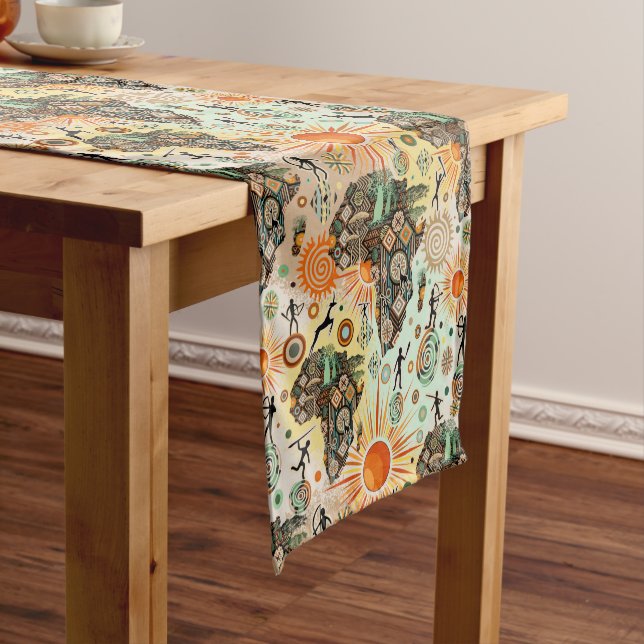 Africa Map Decorative Tribal Elements Pattern Short Table Runner (In Situ)