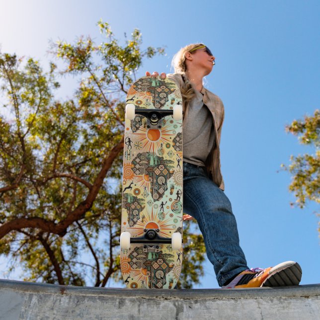 Africa Map Decorative Tribal Elements Pattern Skateboard (Outdoor 1)
