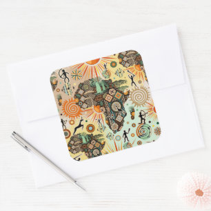 Africa Map Decorative Tribal Elements Pattern Square Sticker
