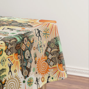 Africa Map Decorative Tribal Elements Pattern Tablecloth