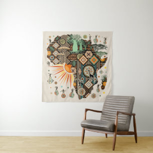 Africa Map Decorative Tribal Elements Pattern Tapestry