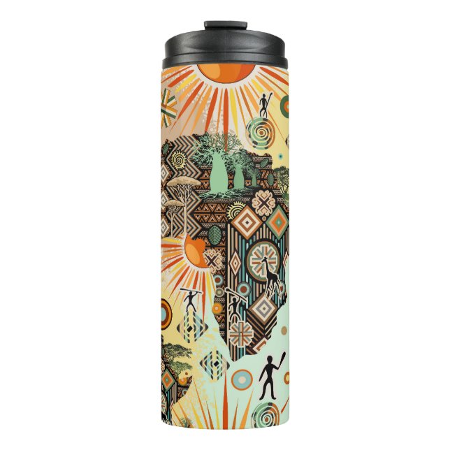 Africa Map Decorative Tribal Elements Pattern Thermal Tumbler (Front)