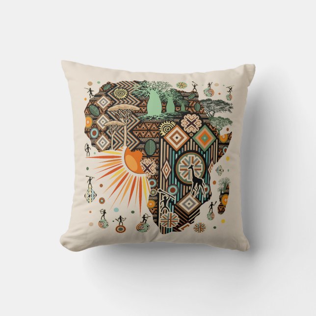 Africa Map Decorative Tribal Elements Pattern Throw Pillow (Front)