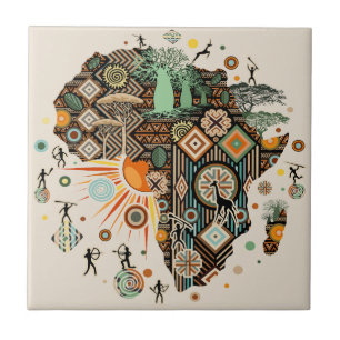 Africa Map Decorative Tribal Elements Pattern Tile