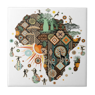 Africa Map Decorative Tribal Elements Pattern Tile