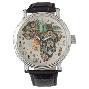 Africa Map Decorative Tribal Elements Pattern Watch
