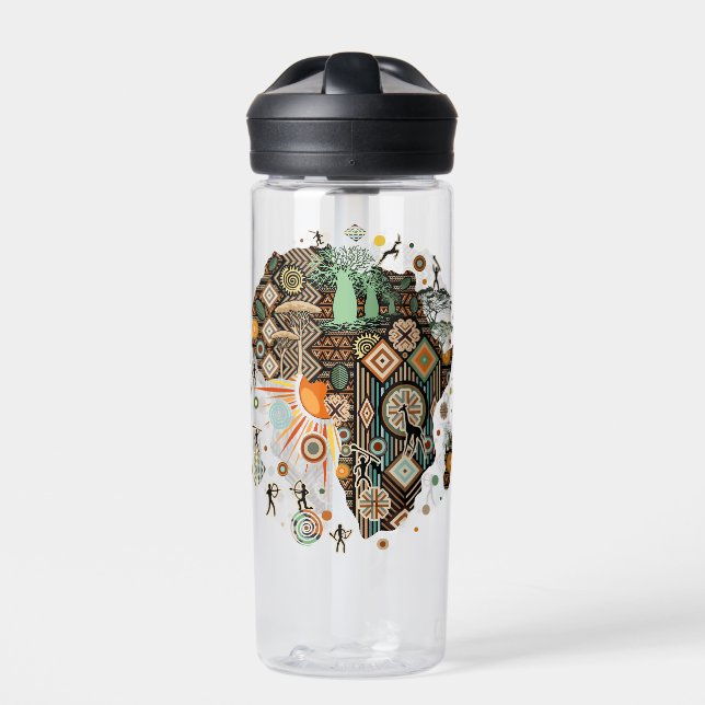 Africa Map Decorative Tribal Elements Pattern Water Bottle (Front)