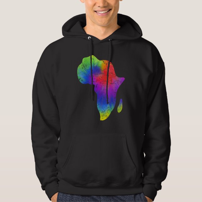Africa Map Reggae Rasta Tie Dye Black African Amer Hoodie (Front)