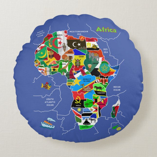 Africa Map Round Pillow (Front)
