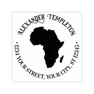 Africa Map Silhouette Round Name Return Address Self-inking Stamp