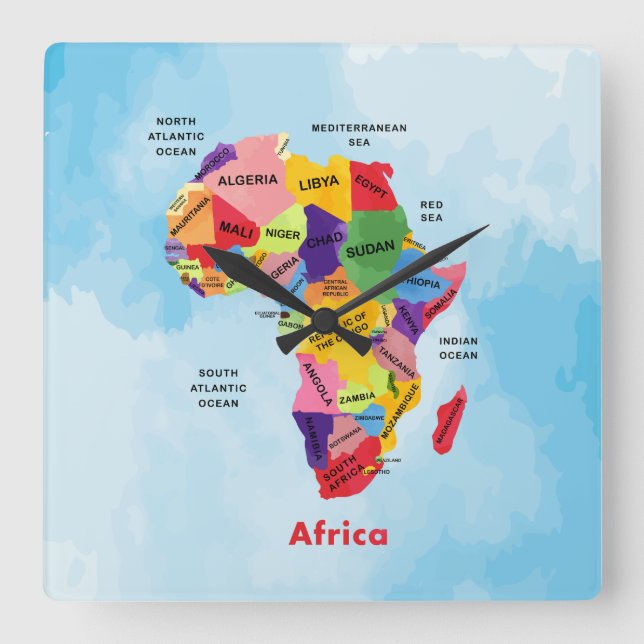 Africa Map Square Wall Clock (Front)