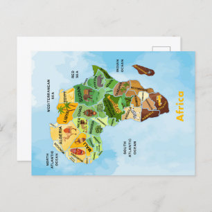 Africa Map watercolor artwork Postcard