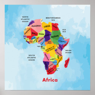 Africa Map watercolor Artwork Poster