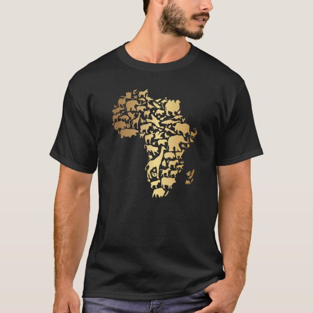 Africa Map with Animals African Continent Melanin T-Shirt (Front)