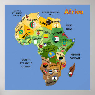 Africa Map with Flags Artwork Poster
