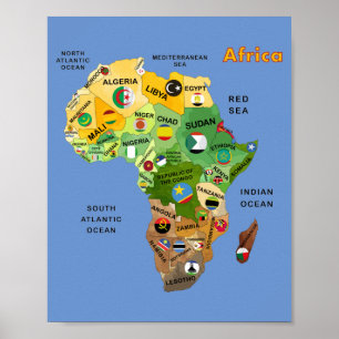 Africa Map with Flags Artwork Poster