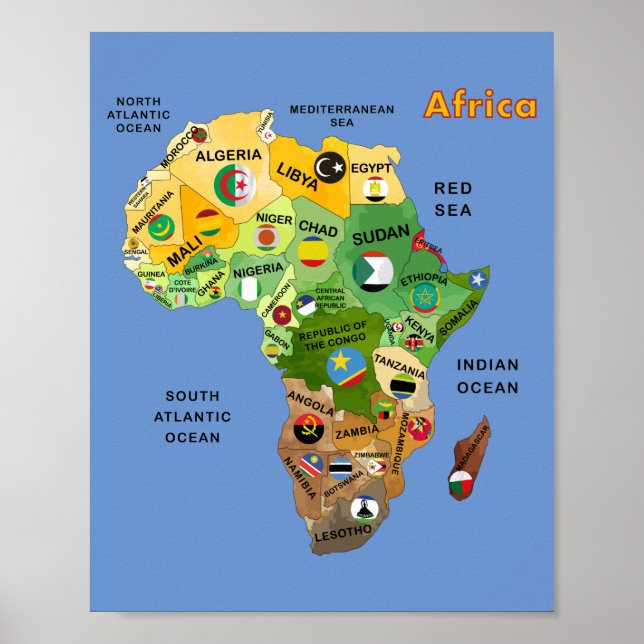 Africa Map with Flags Artwork Poster (Front)