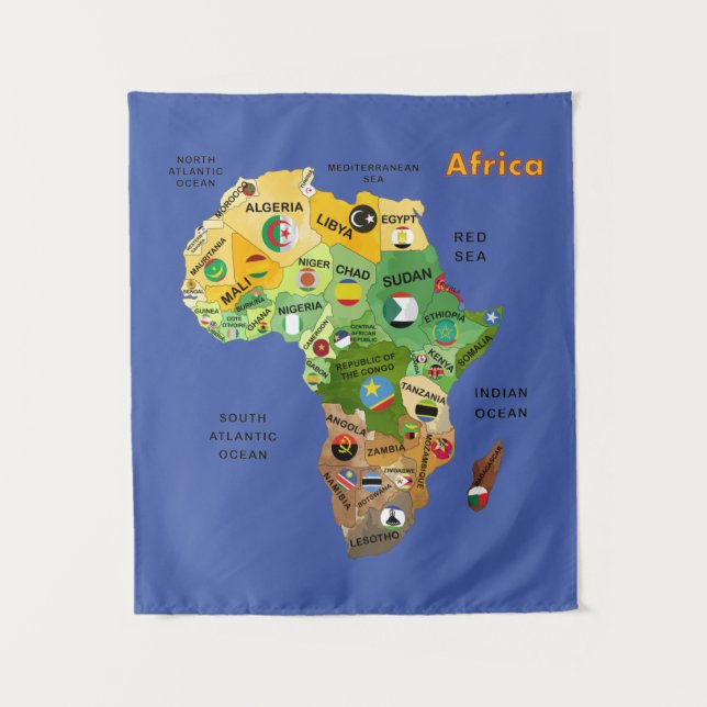 Africa Map with Flags Artwork Tapestry (Front)